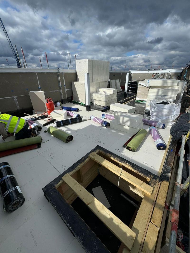 Commercial flat roofing works in progress